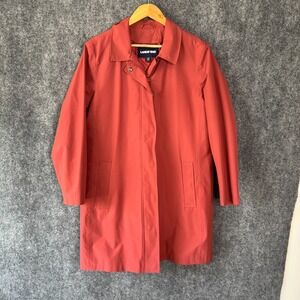 Lands End Raincoat Womens Large Petite Brown Full Zip Mid Length Pockets Neutral